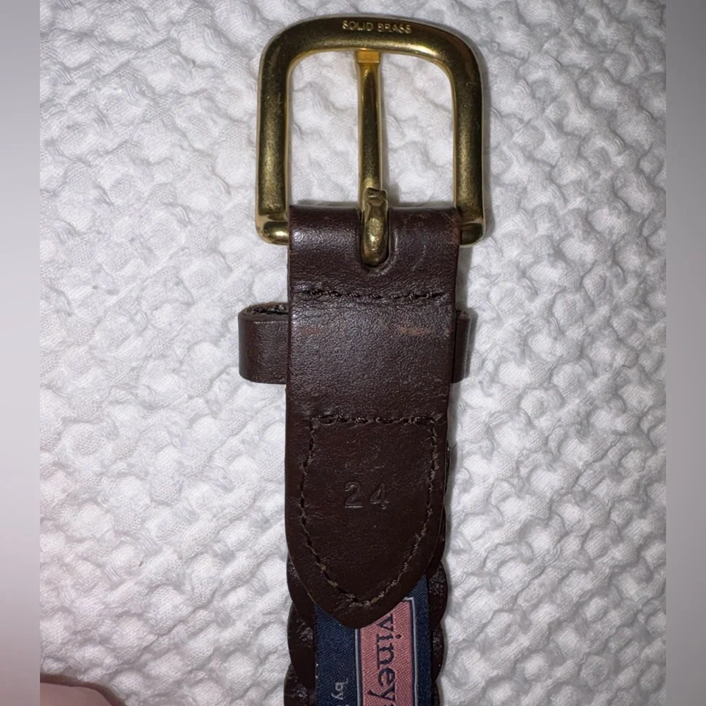 Vineyard Vines Boy’s Brown Braided Leather Belt Solid Brass Buckle - Size 24